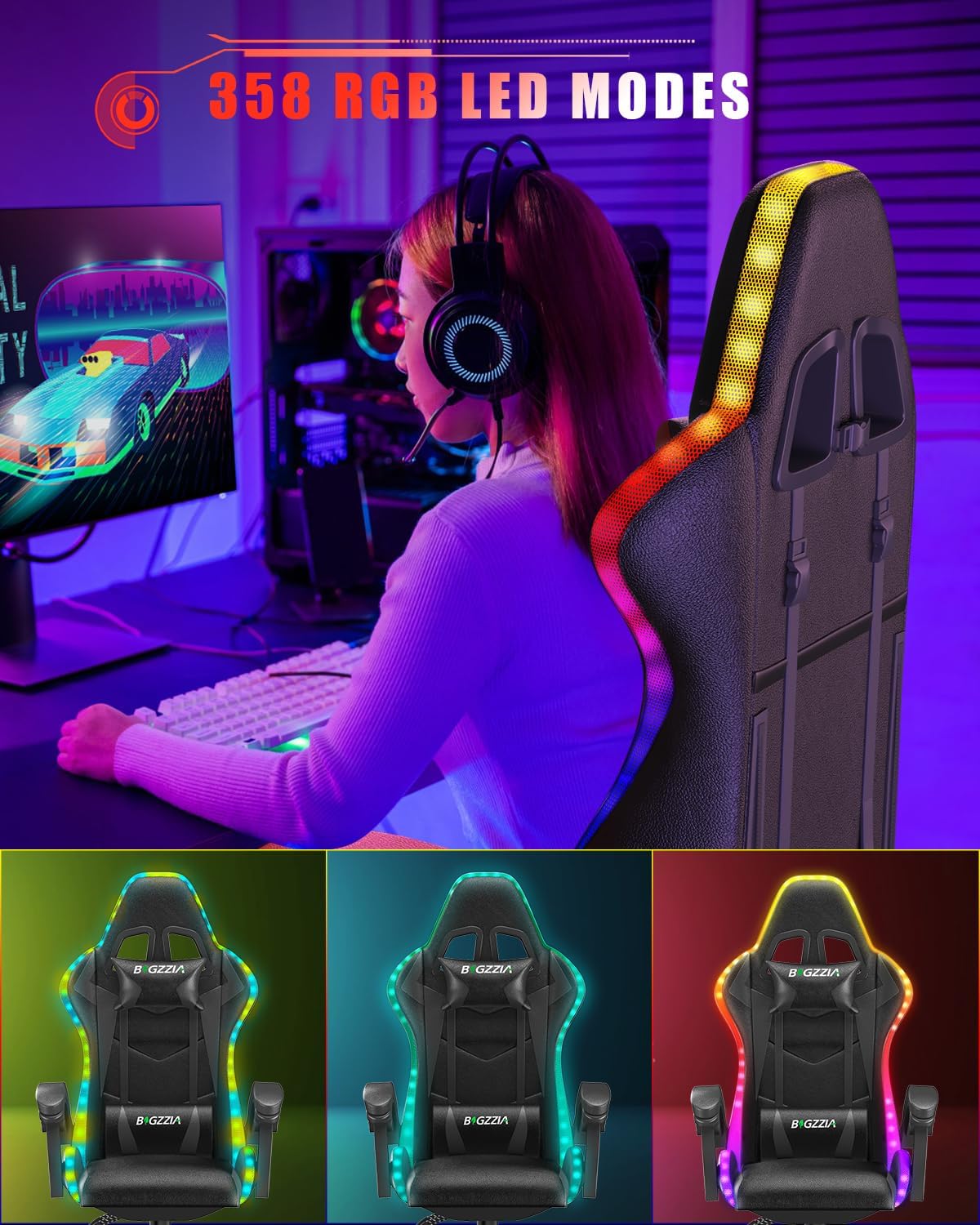 어린이 및 성인용 RGB LED 조명 게이밍 의자 (블 - Rgb Gaming Chair 리뷰 및 가격