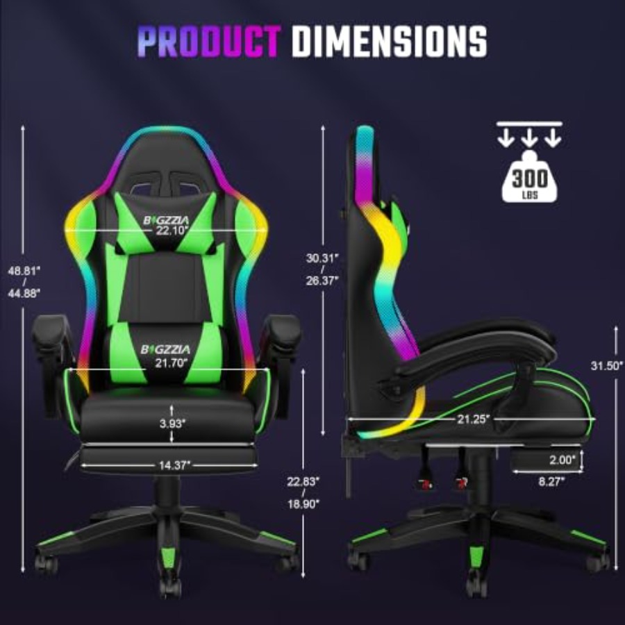 성인/어린이용 발받침대와 요추 마사지 기능이 있는 RG - Rgb Gaming Chair 리뷰 및 가격