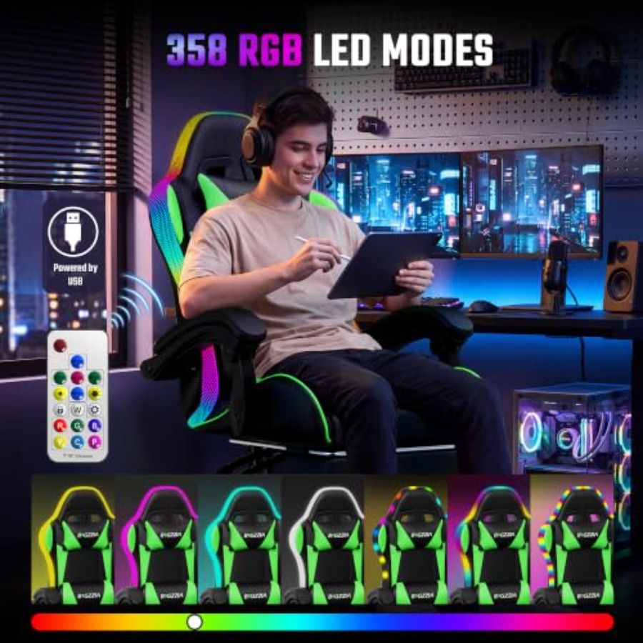 성인/어린이용 발받침대와 요추 마사지 기능이 있는 RG - Rgb Gaming Chair 리뷰 및 가격