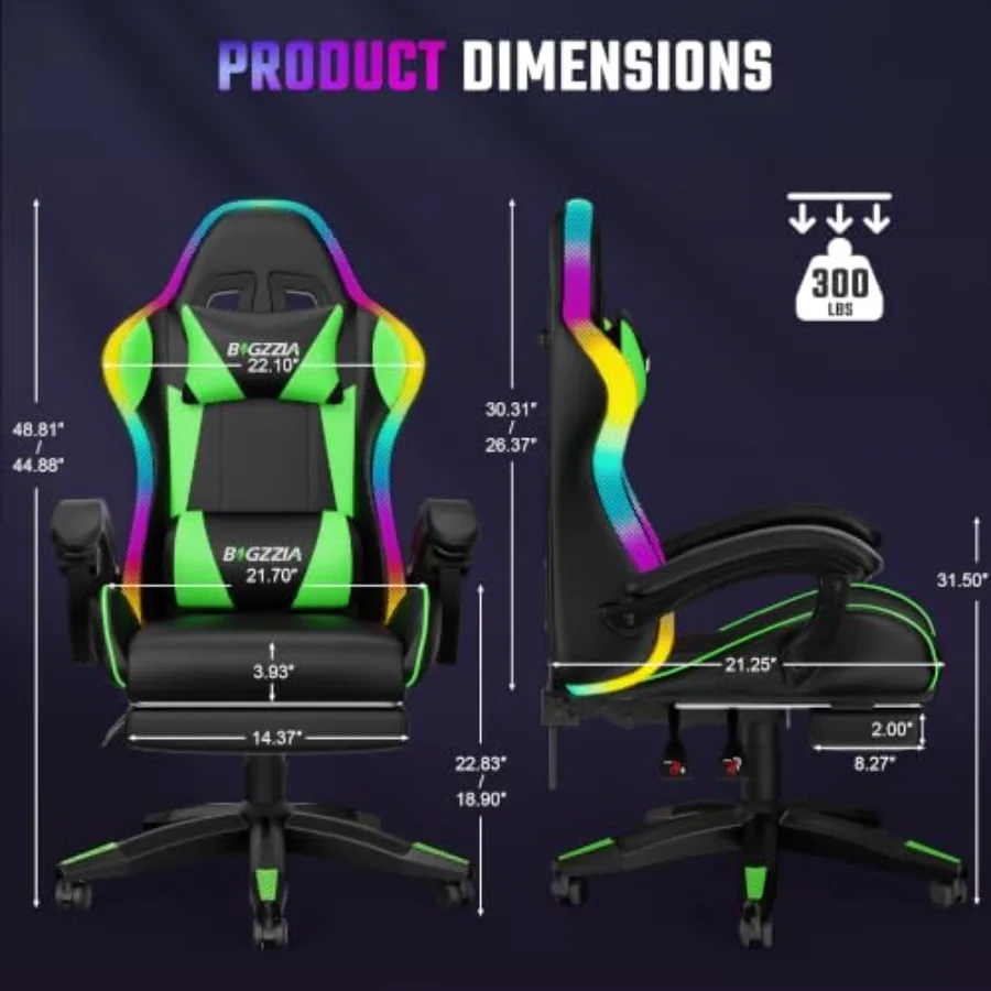 성인/어린이를 위한 발 받침대와 허리 마사지 기능이 있 - Rgb Gaming Chair 리뷰 및 가격