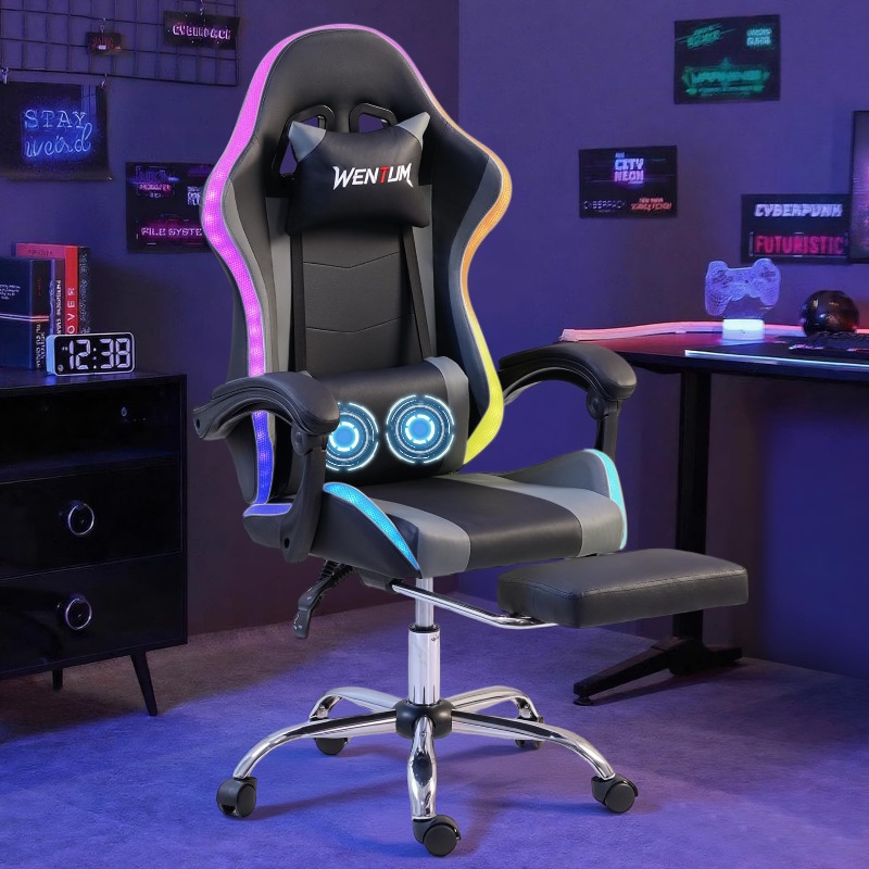 마사지 기능이 있는 RGB 게이밍 의자, 블랙/그레이  - Rgb Gaming Chair 리뷰 및 가격