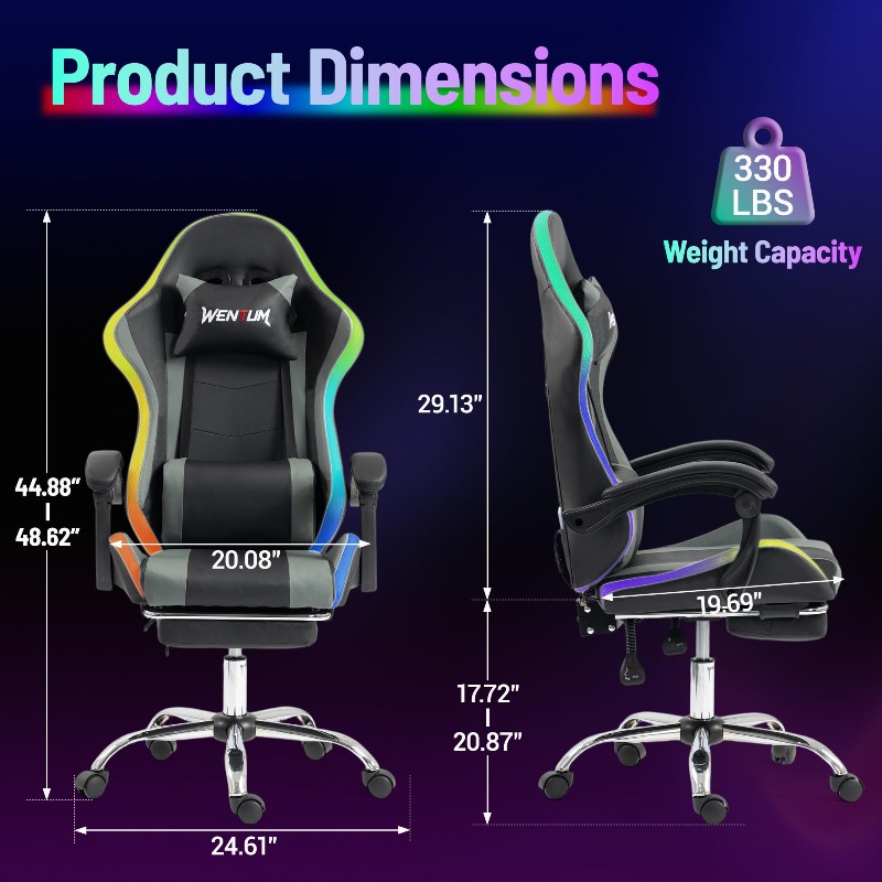 마사지 기능이 있는 RGB 게이밍 의자, 블랙/그레이  - Rgb Gaming Chair 리뷰 및 가격