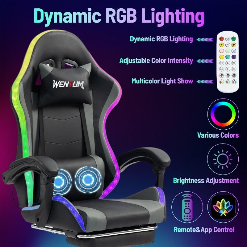 마사지 기능이 있는 RGB 게이밍 의자, 블랙/그레이  - Rgb Gaming Chair 리뷰 및 가격